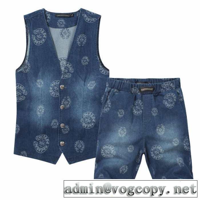 上質 2014春夏 chrome hearts クロムハーツ タンクトップ デニムジャケット セットアップ上下 ショートパンツ