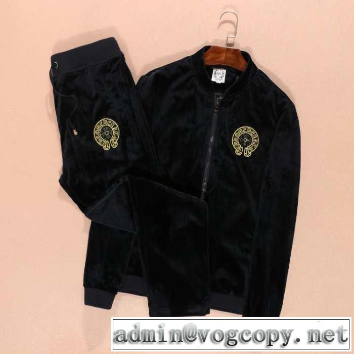 2014秋冬 お洒落に魅せる chrome hearts クロムハーツ スタジアムジャンパー オリジナルプリント セットアップ上下 ベロア