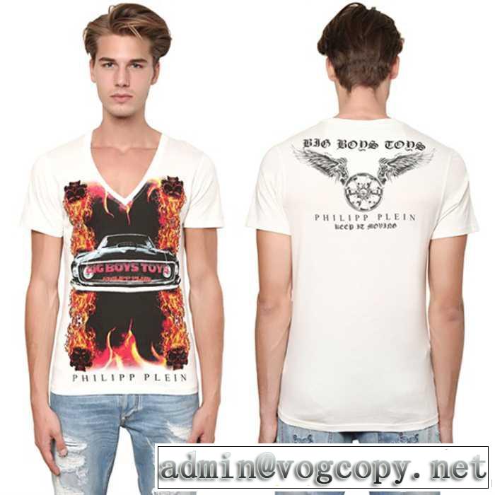 首胸ロゴ 2014春夏 フィリッププレイン vネック半袖 tシャツ