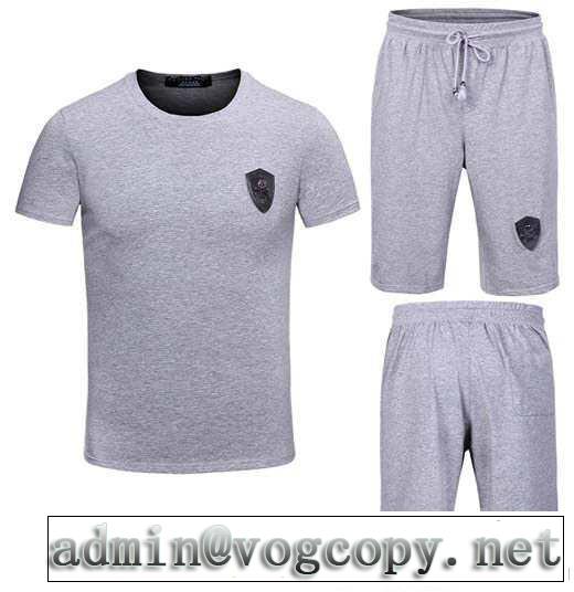 高級感演出 philipp plein フィリッププレイン 2014春夏 クルーネック半袖tシャツセットアップ上下 3色可選 p018