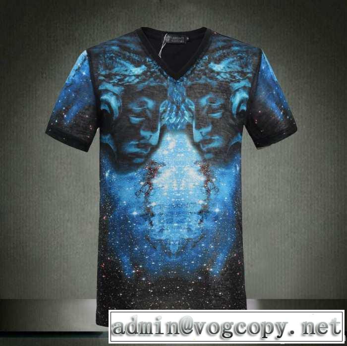 2014春夏 贈り物にも◎ versace ヴェルサーチ vネック半袖tシャツ
