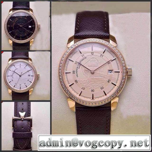 2014秋冬 ★安心★追跡付 vacheron constantin バセロン コンスタンチン サファイヤクリスタル風防 本革ベルト スイスムーブメントeta2824-3 高級腕時計