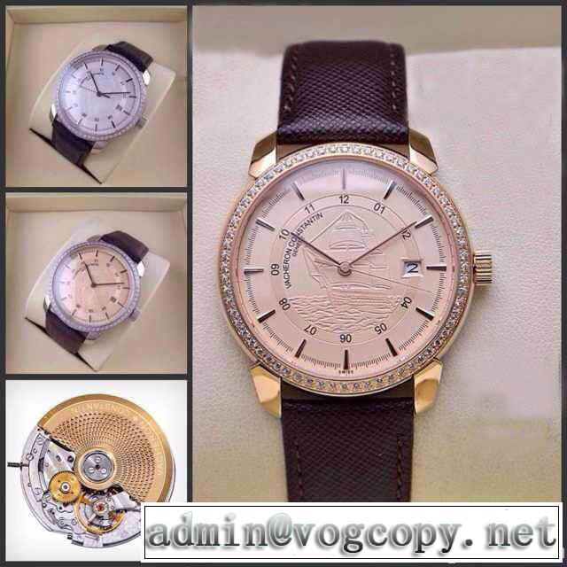 2014秋冬 上質 vacheron constantin バセロン コンスタンチン サファイヤクリスタル風防 本革ベルト スイスムーブメントeta2824-3 高級腕時計