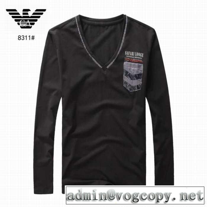 2014秋冬 armani アルマーニ ～希少 vネック 長袖 tシャツ 3色可選