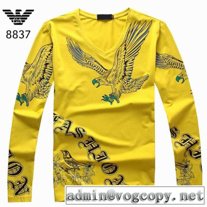 2014秋冬 armani アルマーニ 個性派 vネック 長袖 tシャツ 3色可選
