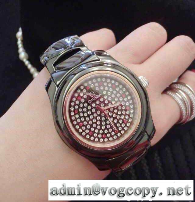 存在感◎ 2015 omega オメガ サファイヤクリスタル風防 ダイヤベゼル 女性用腕時計