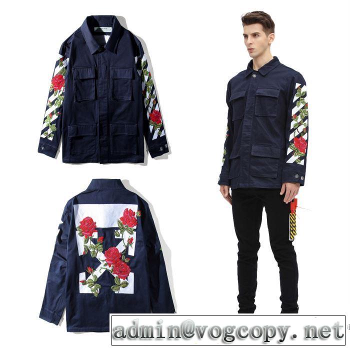  Off-White2017秋冬季超人気 スタイルアップ効果 オフホワイト花プリントデザインジャケット