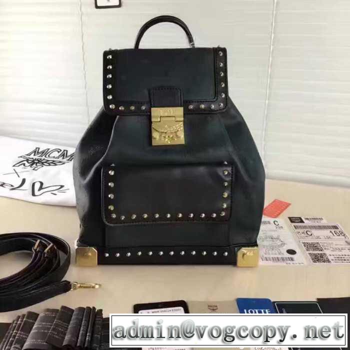 上品エムシーエムバッグコピーMCMリュックショルダー2WAYバックレザーななめ掛けショルダーリュックスタッズ通勤 お出かけ 旅行 
