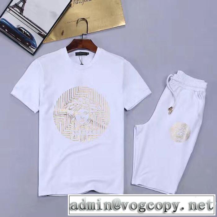 上下セット 2色可選2017春夏首胸ロゴ  ヴェルサーチ VERSACE 半袖Tシャツ