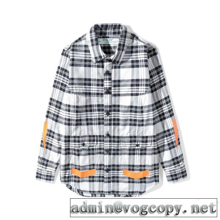 超激得高品質Off-Whiteオフホワイト シャツ コピーボタンダウンシャツメンズ長袖チェックシャツカジュアルオシャレ全2色 