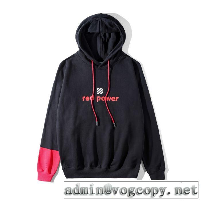【18AW/早期完売】オフホワイト偽物Off-White超激得定番プリントメンズフード付きプルオーバーパーカーブラック、ホワイト