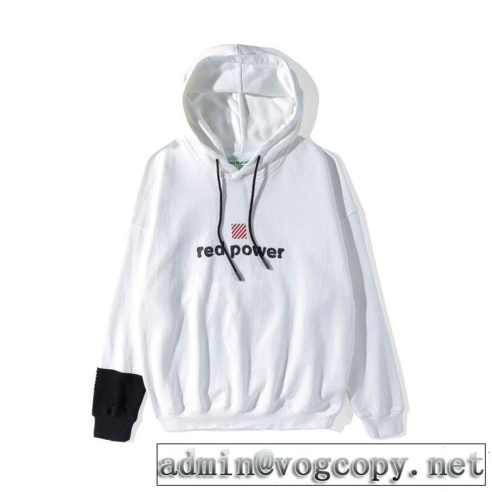 【18AW/早期完売】オフホワイト偽物Off-White超激得定番プリントメンズフード付きプルオーバーパーカーブラック、ホワイト