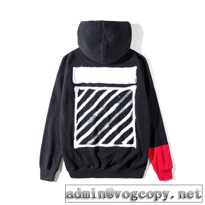 【18AW/早期完売】オフホワイト偽物Off-White超激得定番プリントメンズフード付きプルオーバーパーカーブラック、ホワイト