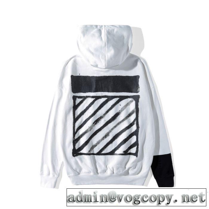 【18AW/早期完売】オフホワイト偽物Off-White超激得定番プリントメンズフード付きプルオーバーパーカーブラック、ホワイト