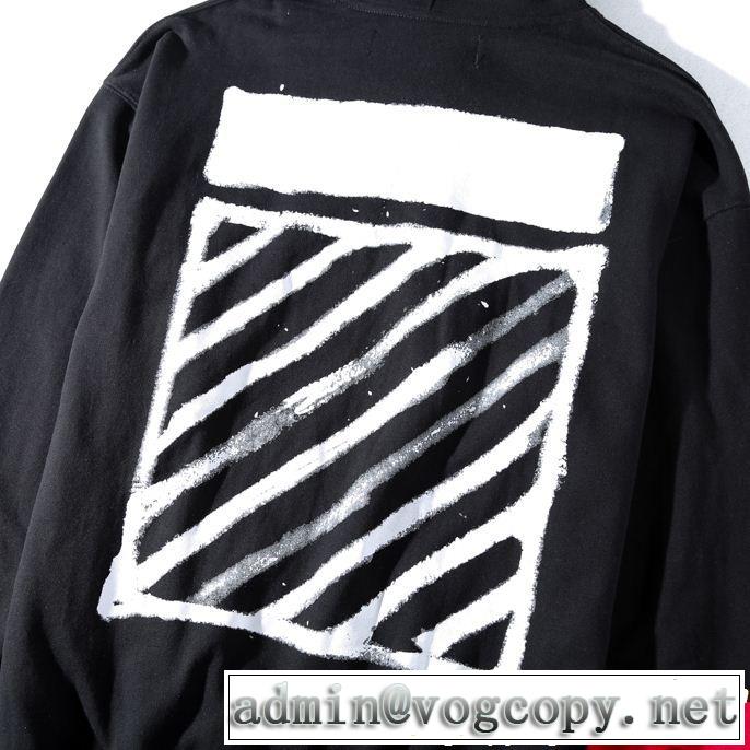 【18AW/早期完売】オフホワイト偽物Off-White超激得定番プリントメンズフード付きプルオーバーパーカーブラック、ホワイト