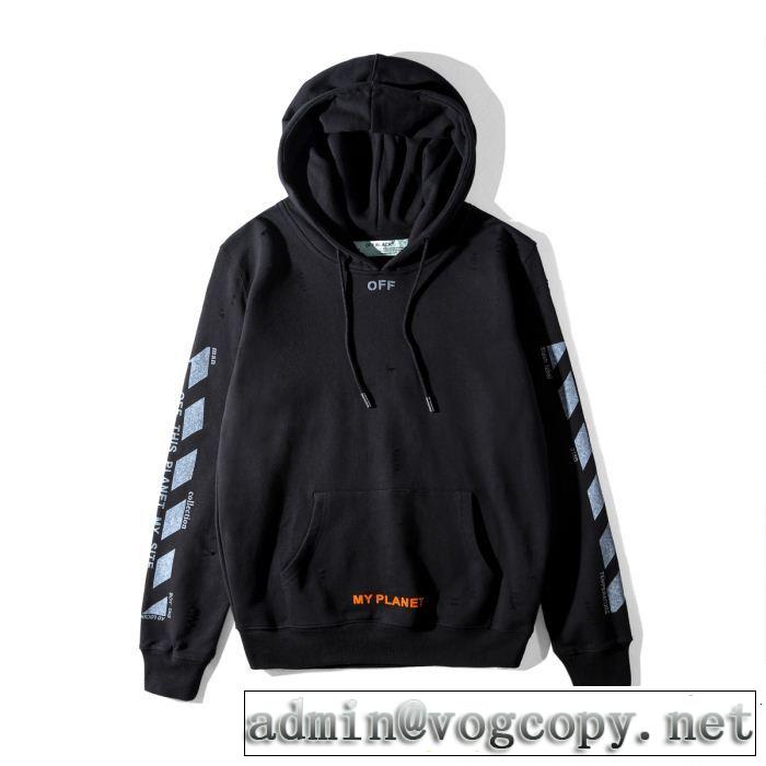 爆買い定番人気オフホワイトコピーOFF-WHITEメンズフード付きプリント黒、白プルオーバーパーカー