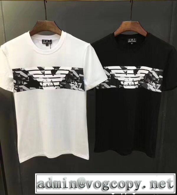  有名人同じアイテム 半袖Tシャツ 2色可選 大胆なデザイン アルマーニ ARMANI 数量限定再入荷