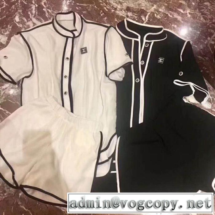  2018夏の定番新品到来!Tシャツ/半袖CH 有名人同じアイテム CH 上下セット2色可選