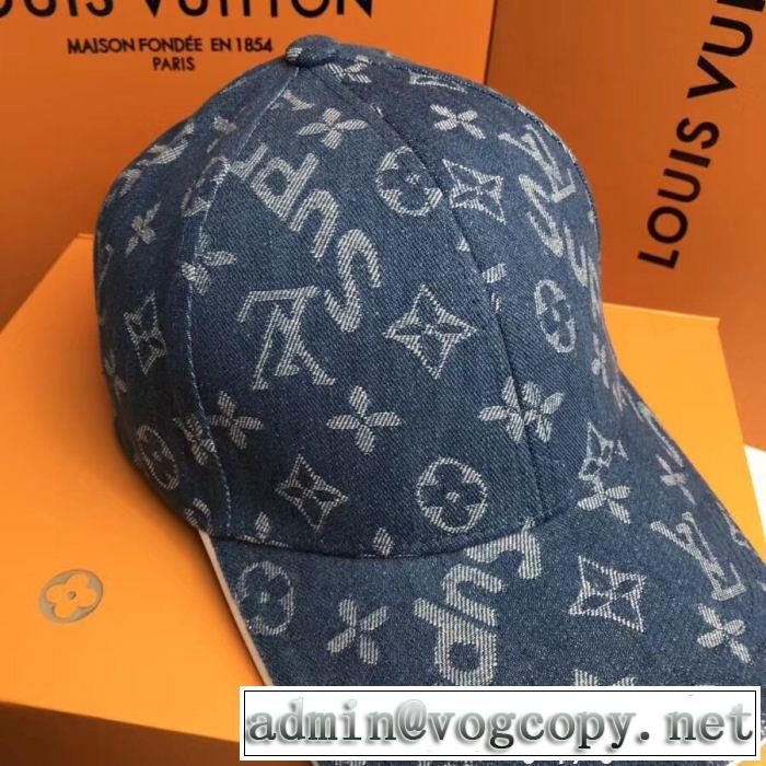 日本限定素材スーパーコピーシュプリームｘルイヴィトンデニムSUPREMEベースボールキャップ　ブラック、ブルー