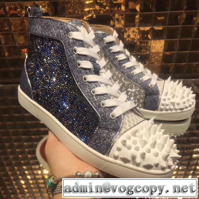 18SS人気新作Christian LouboutinルブタンコピーNo Limit 018 Flatストラスハイカットスニーカースパイク