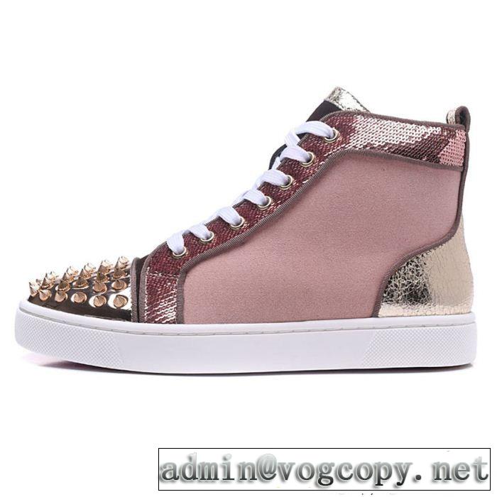 主役級のアイテムChristian Louboutinルブタンコピーハイカットスニーカースパイクピンクスパンコール付き人気靴