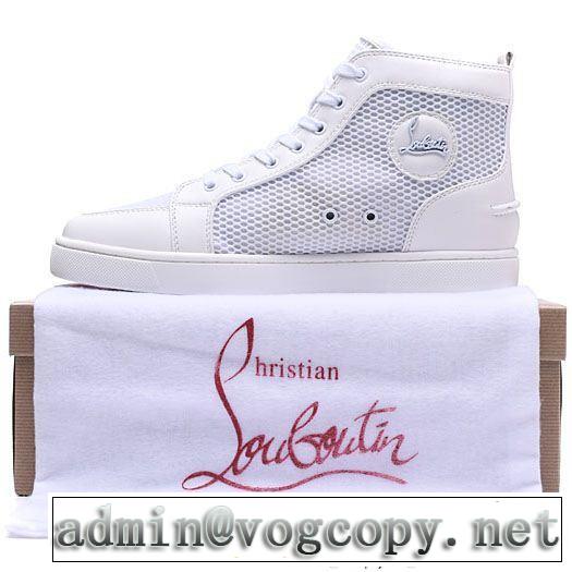 通気性が抜群ルブタンスニーカーコピーブランドChristian Louboutinハイカットメンズシューズメシュホワイト本革