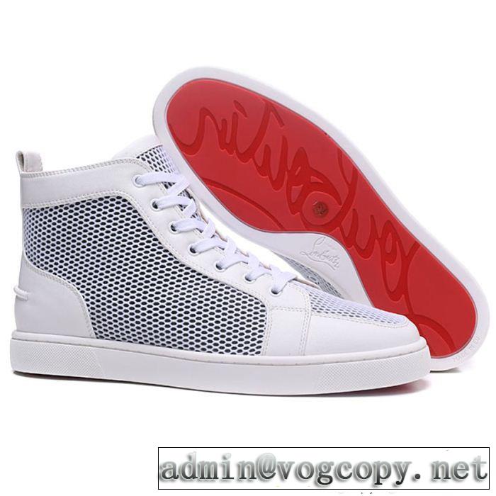 格安通販Christian Louboutinルブタン偽物メッシュハイカットメンズスニーカーコピー今年大流行ホワイト本革シューズ