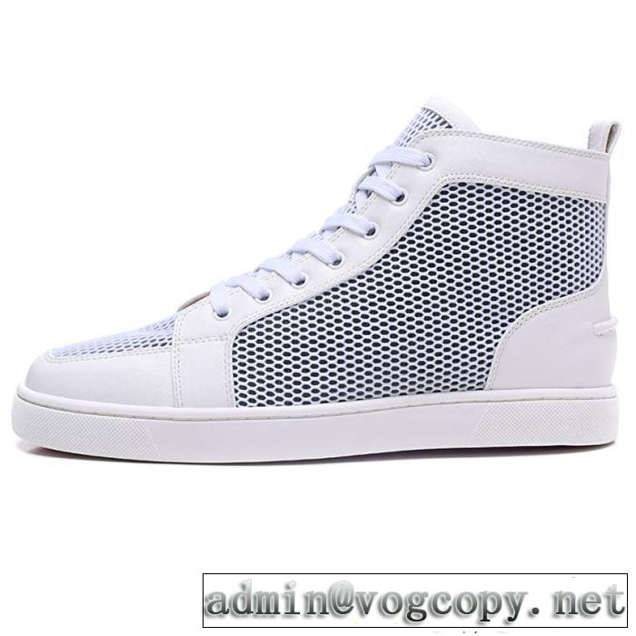 格安通販Christian Louboutinルブタン偽物メッシュハイカットメンズスニーカーコピー今年大流行ホワイト本革シューズ