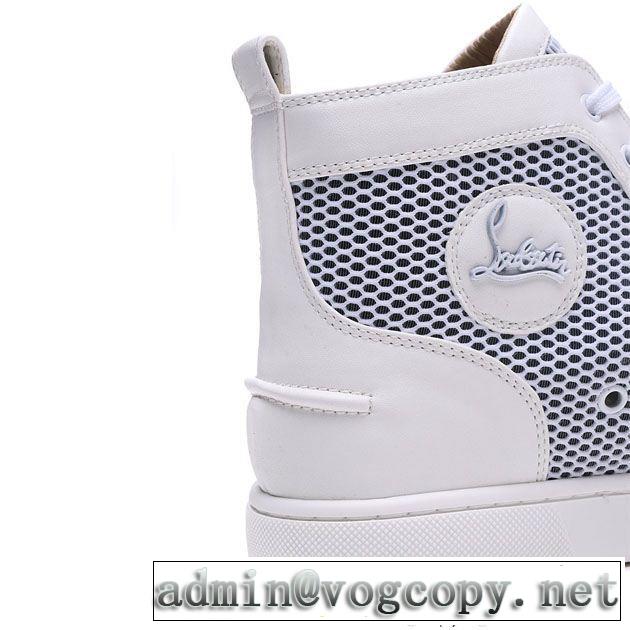 格安通販Christian Louboutinルブタン偽物メッシュハイカットメンズスニーカーコピー今年大流行ホワイト本革シューズ