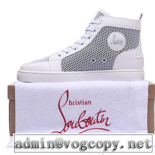 格安通販Christian Louboutinルブタン偽物メッシュハイカットメンズスニーカーコピー今年大流行ホワイト本革シューズ