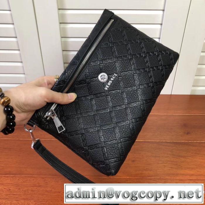 メデューサポーチVERSACEヴェルサーチ クラッチバッグ レザー コピー 安い 高級高品質LARGE EMBOSSED GREEK KEY CLUTCH
