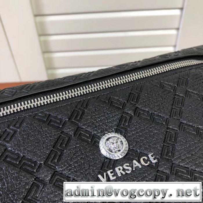 メデューサポーチVERSACEヴェルサーチ クラッチバッグ レザー コピー 安い 高級高品質LARGE EMBOSSED GREEK KEY CLUTCH