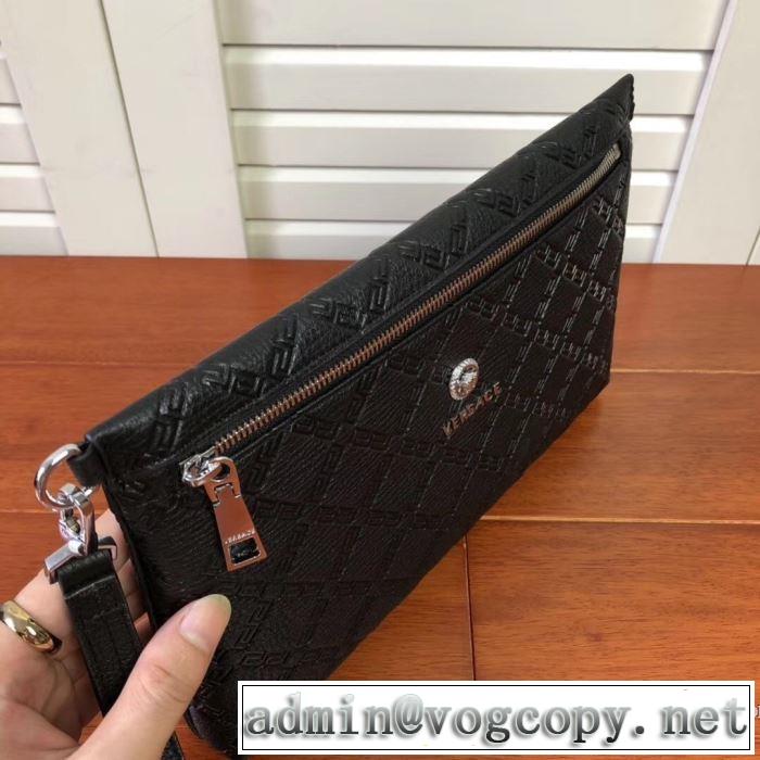 メデューサポーチVERSACEヴェルサーチ クラッチバッグ レザー コピー 安い 高級高品質LARGE EMBOSSED GREEK KEY CLUTCH