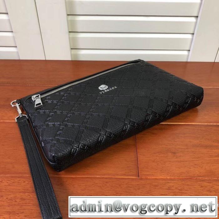 メデューサポーチVERSACEヴェルサーチ クラッチバッグ レザー コピー 安い 高級高品質LARGE EMBOSSED GREEK KEY CLUTCH
