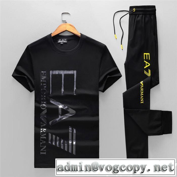  ARMANI正規品保証19春夏 2色可選新作限定めっちゃ綺麗色 アルマーニ 半袖 上下セット