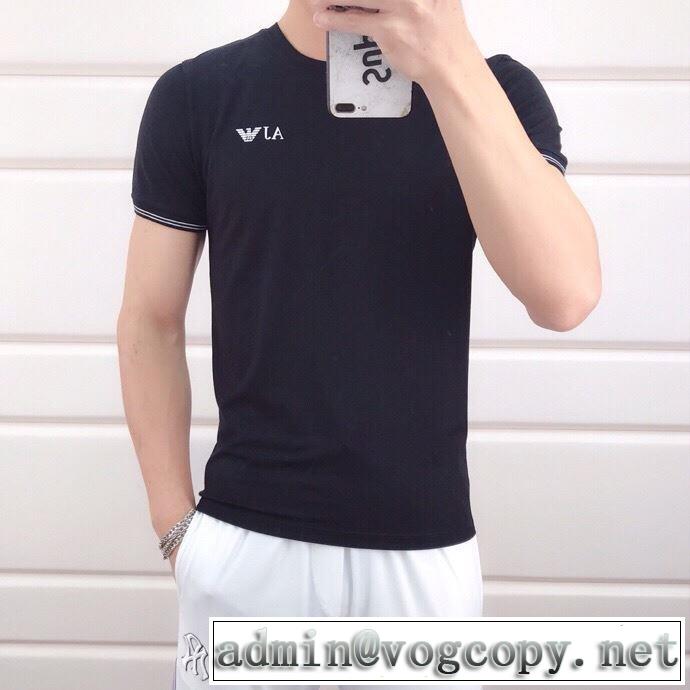 上品な涼やかさある印象に アルマーニ ARMANI  夏らしい品格が漂う 2色可選2019春夏の大注目トレンド 半袖Tシャツ