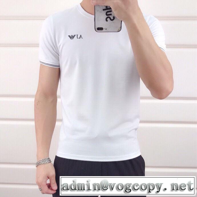 上品な涼やかさある印象に アルマーニ ARMANI  夏らしい品格が漂う 2色可選2019春夏の大注目トレンド 半袖Tシャツ