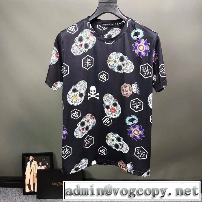 派手にはなりすぎず   PHILIPP PLEIN Tシャツ/半袖 元気な印象のコーデ  3色可選フィリッププレイン 2019SS
