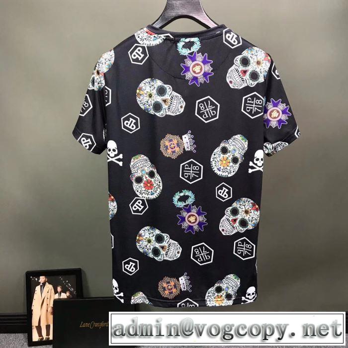 派手にはなりすぎず   PHILIPP PLEIN Tシャツ/半袖 元気な印象のコーデ  3色可選フィリッププレイン 2019SS