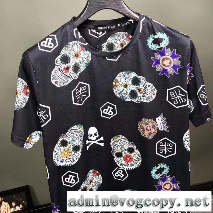 派手にはなりすぎず   PHILIPP PLEIN Tシャツ/半袖 元気な印象のコーデ  3色可選フィリッププレイン 2019SS