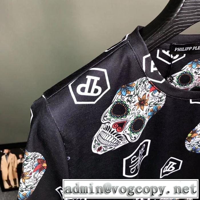 派手にはなりすぎず   PHILIPP PLEIN Tシャツ/半袖 元気な印象のコーデ  3色可選フィリッププレイン 2019SS