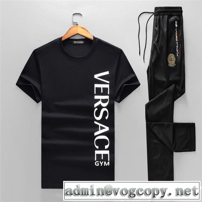  2019限定 男性に人気 VERSACE ヴェルサーチ半袖大注目国内完売数量限定 上下セット 2色可選