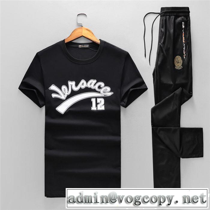  オンライン限定商品 2色可選 VERSACE ヴェルサーチ 半袖 上下セット正規品保証19春夏 人気商品