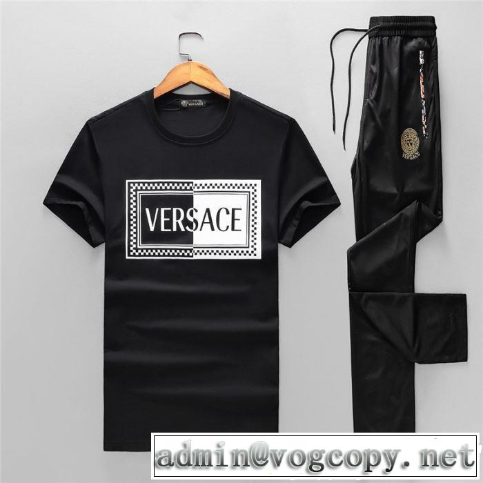  上下セット正規品保証19春夏 2色可選 VERSACE最新☆大人気☆話題沸騰 ヴェルサーチ 半袖