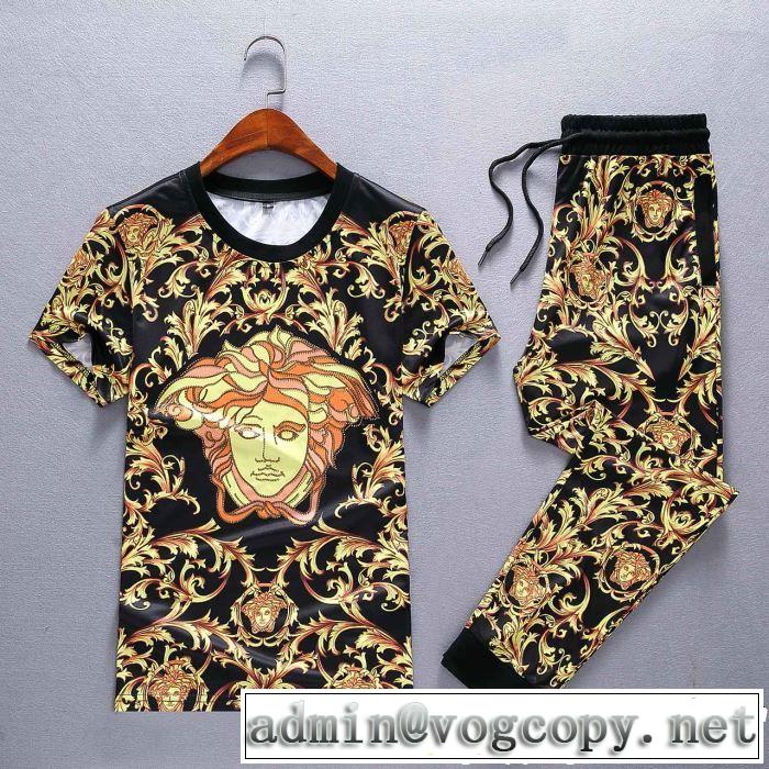  【2019春夏】最新コレクション 上下セット春色の最旬の人気アイテム VERSACE ヴェルサーチ 半袖