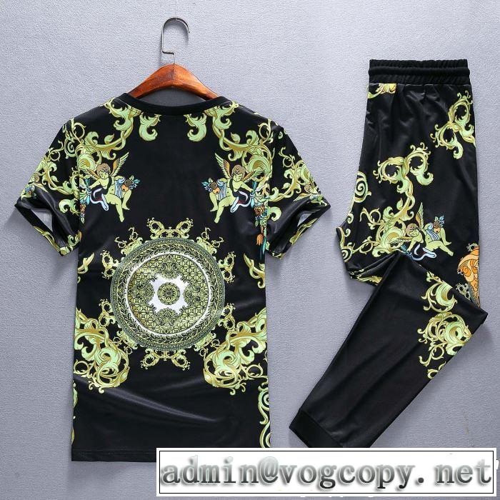 お洒落トレンド人気 半袖 上下セット 2019夏ファション新品 VERSACE 新作限定めっちゃ綺麗色ヴェルサーチ