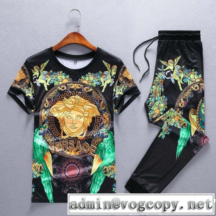  大人の色味 VERSACE ヴェルサーチ2019春夏の大注目トレンド 半袖 上下セット 2色可選
