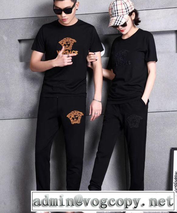 今コーデ選ばずおしゃれのポイント 2色可選VERSACE ヴェルサーチ 2019限定 男性に人気 半袖 上下セット男女兼用