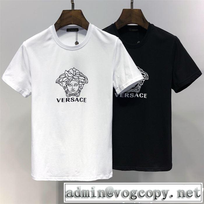 おしゃれな大人の着こなし 2019夏ファション新品 VERSACE ヴェルサーチ 半袖Tシャツ 2色可選