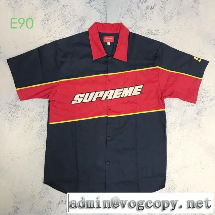 2色可選 おすすめする注目トレンド  Tシャツ/半袖 Supreme color blocked work shirt 19AW logo